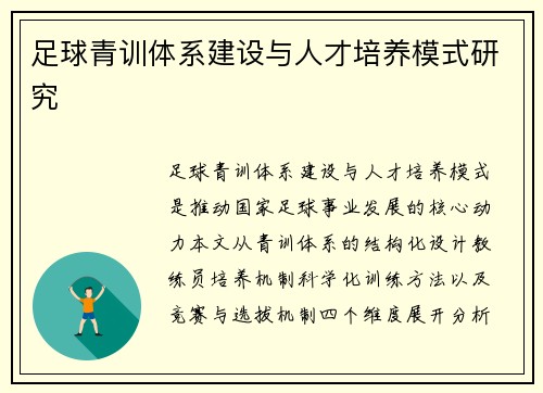足球青训体系建设与人才培养模式研究