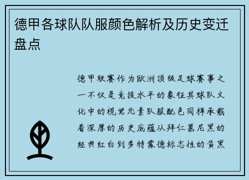 德甲各球队队服颜色解析及历史变迁盘点